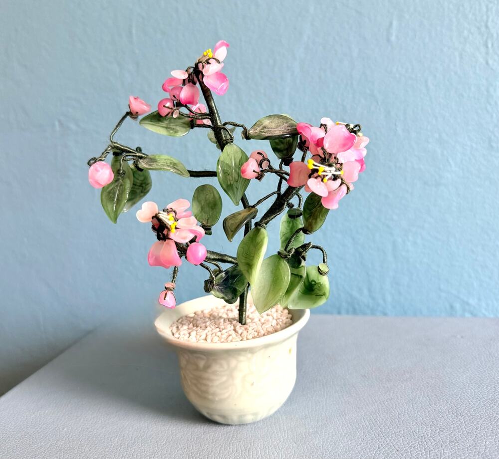 Vintage Chinese Bonsai Tree Pink Cherry Blossom 8" Waxy Faux Flower